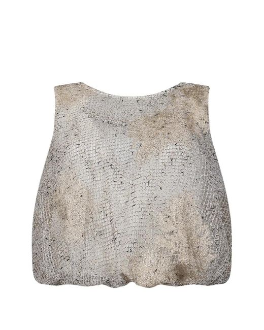 GIOVANNI PARIS Gray Floral-Embroidered Mesh Top