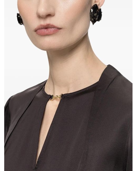 Nissa Black Satin Viscose V-Neck Top