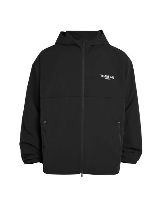 REPRESENT 247 Black Logo-Detail Zip-Up Hooded Jacket for men