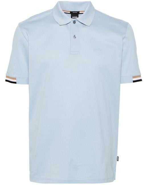 Boss Blue Embroidered-logo Polo Shirt for men