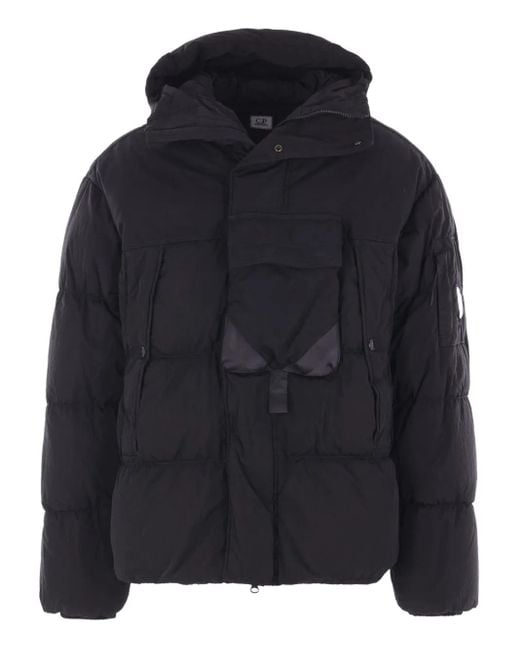 C P Company Blue Puffy Coat With High Collar for men