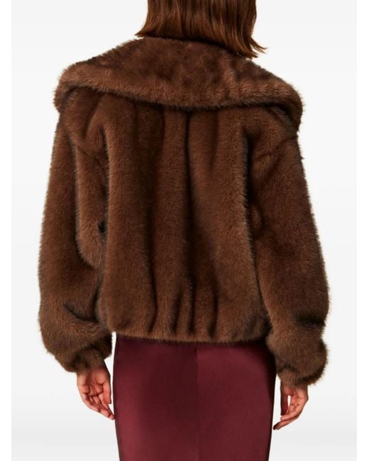 Twinset Brown Oversize-Collar Faux-Fur Jacket