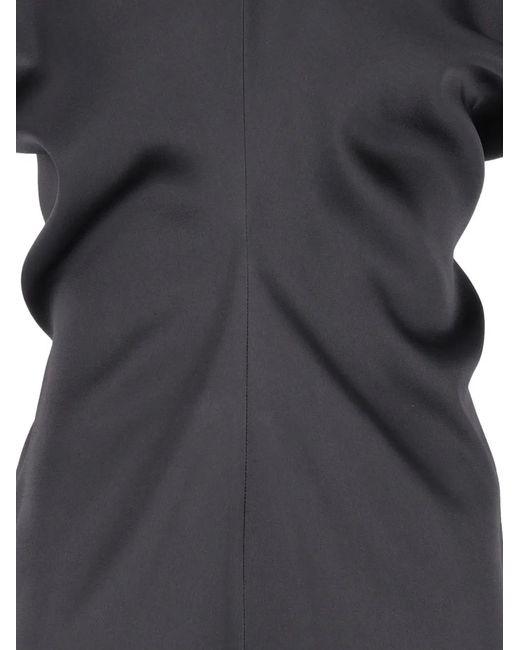 FEDERICA TOSI Black Padded-Shoulder Satin Mini Dress