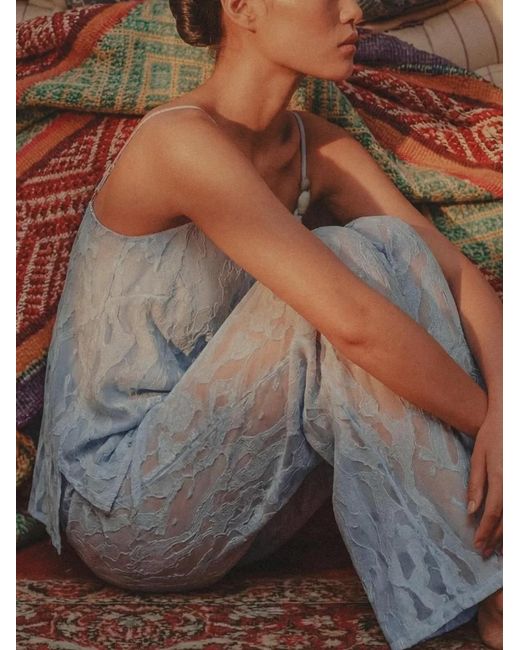 Baobab Blue Porto Sheer-Lace Trousers