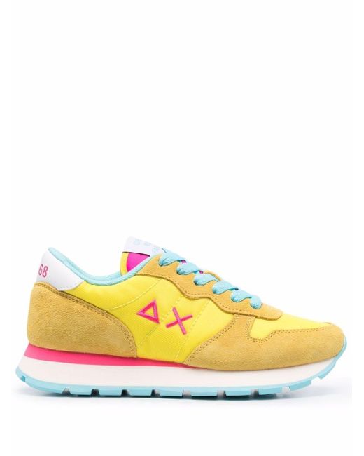 Sun 68 Suede Embroidered-logo Detail Sneakers in Yellow - Lyst