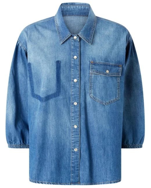 Pinko Blue Denim Long Sleeve Shirt With Classic Collar