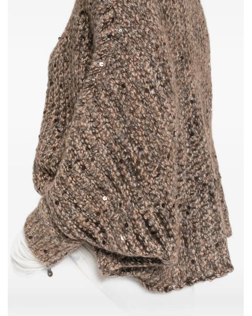 Panicale Brown Sequin-Embellished Roll-Neck Sweater