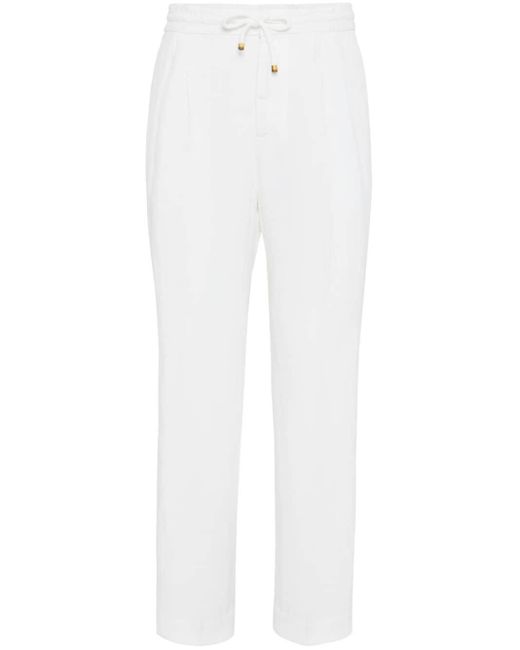 Brunello Cucinelli White Linen Drawstring-fastening Trousers for men