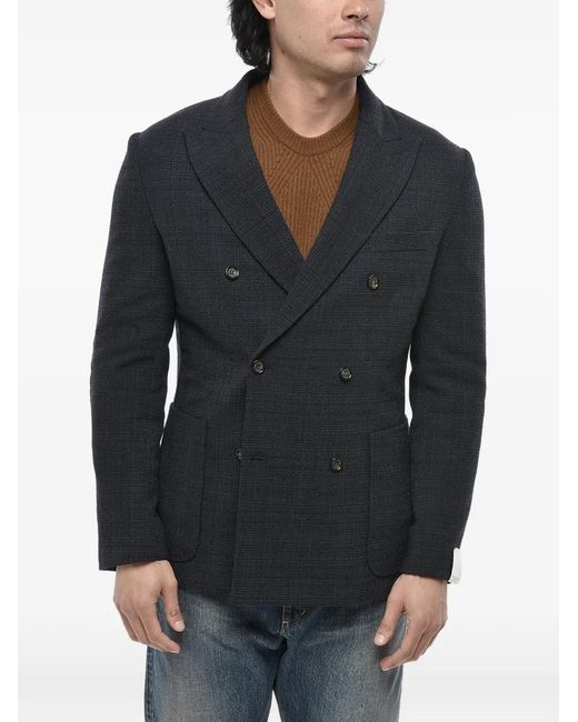 Paolo Pecora Black Double-Breasted Checked Blazer for men