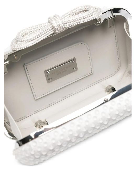 Mach & Mach White Double Bow Embellished Clutch Bag