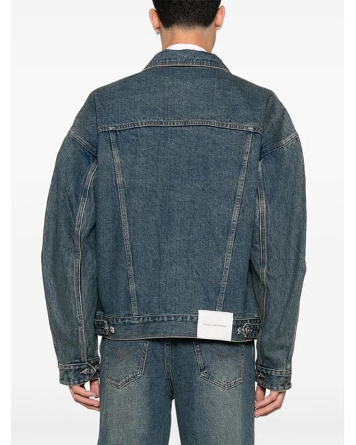 Feng Chen Wang Blue Deconstructed Denim Jacket for men
