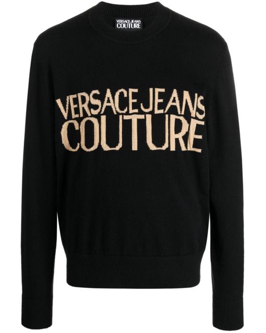 Pull en maille intarsia à col rond Versace pour homme en coloris Black
