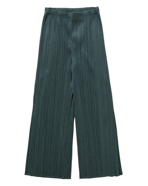 Pleats Please Issey Miyake Green Wide-Leg Trousers