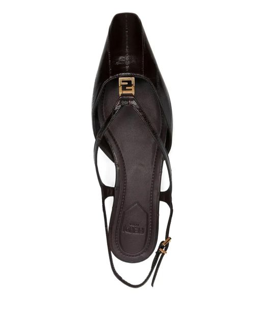 Fendi Black Ffolk Leather Slingback Ballets