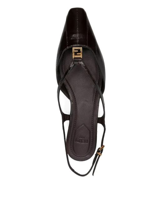 Fendi Black Ffolk Leather Slingback Ballets