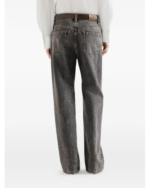 Brunello Cucinelli Gray Authentic Denim Contemporary Loose Trousers With Monili