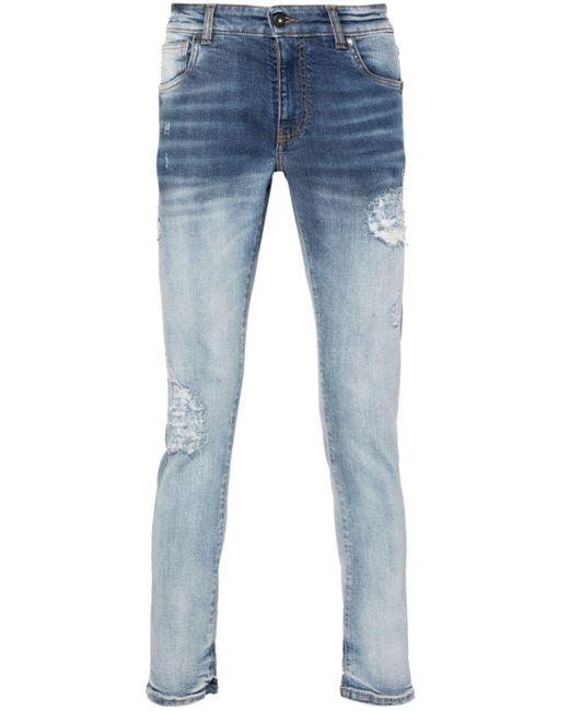 Salvatore Santoro Blue Distressed Ripped Skinny Jeans for men