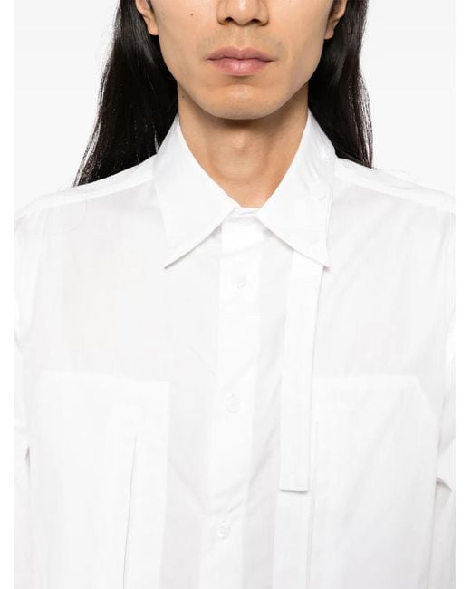 Yohji Yamamoto White Chain-Stitch String-Collar Shirt for men