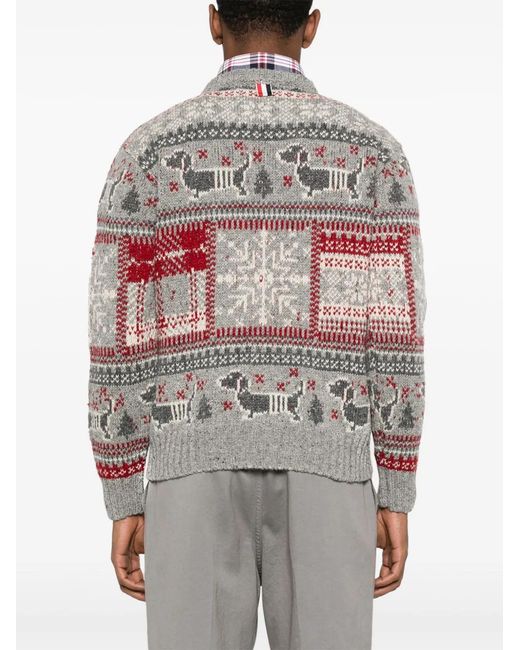 Thom Browne Gray Fair Isle Intarsia Jumper for men
