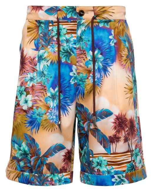 Roberto Cavalli Blue Hawaii-Print Chino Shorts for men
