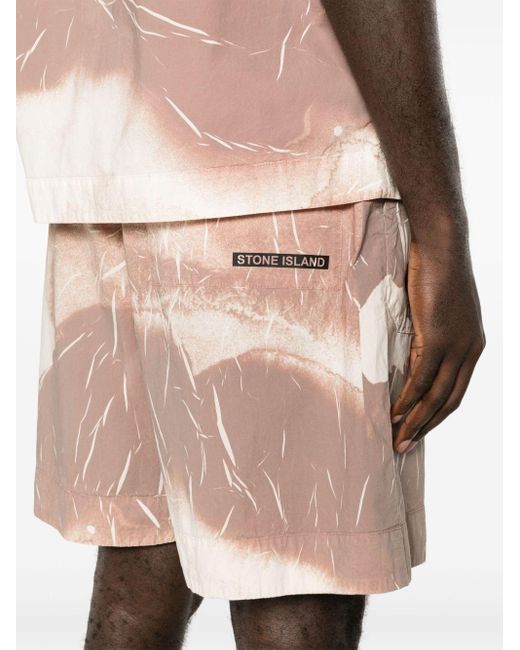Stone Island Natural Loose Wide Leg Printed Shorts for men