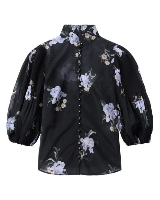 Zimmermann Blue Pleated Button Blouse