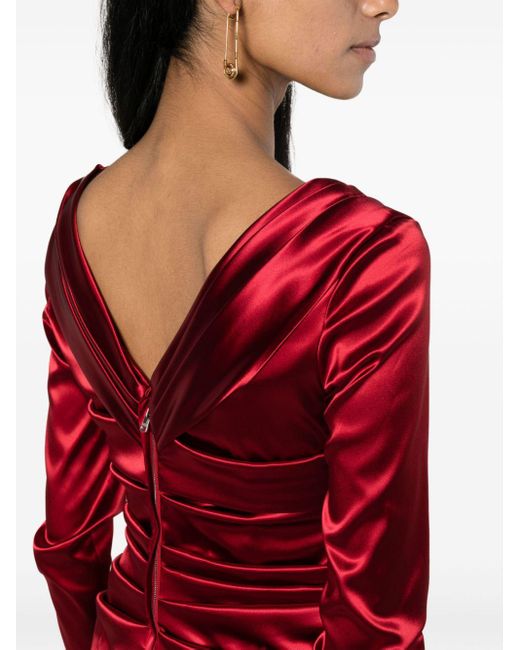 Dolce & Gabbana Red Draped Satin Midi Dress