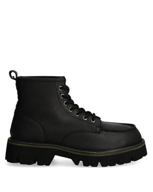 Blauer Black Leather Ankle Boots for men