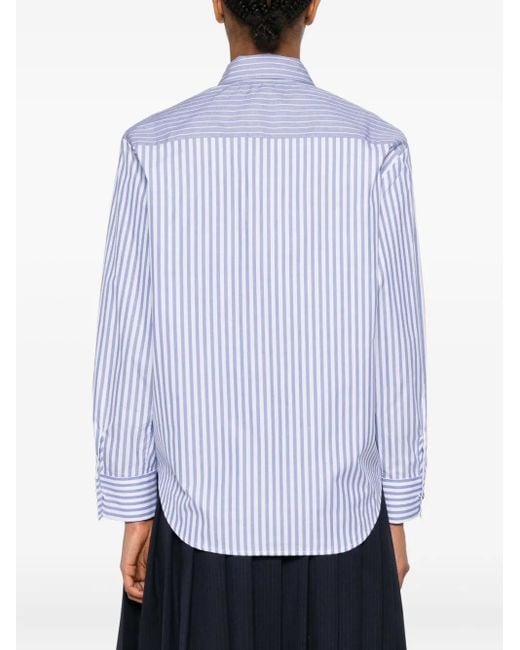 Sandro Gestreepte Blouse Met Gestrikte Hals in het Blue