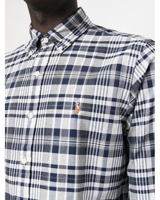 Polo Ralph Lauren Blue Check Pattern Long-Sleeved Shirt for men