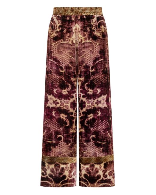 Pierre Louis Mascia Red Damask-Print Velvet Trousers