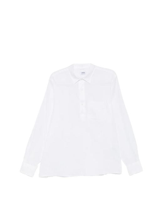 Aspesi White Half-Button Long-Sleeved Shirt for men