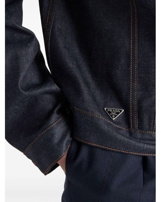 Veste en jean logo triangle Prada pour homme en coloris Blue