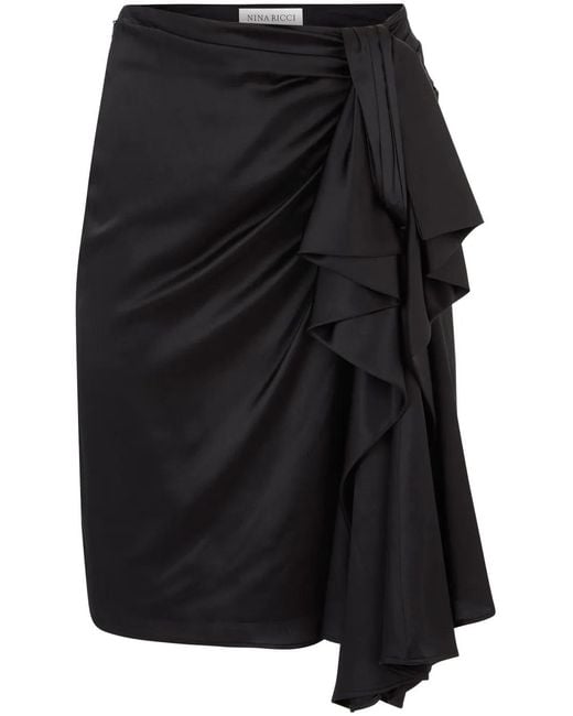 Nina Ricci Black Asymmetric Bow-Detail Skirt