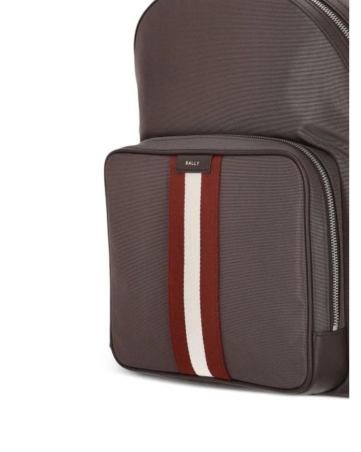 Bally Brown Zip Striped Backpack for men