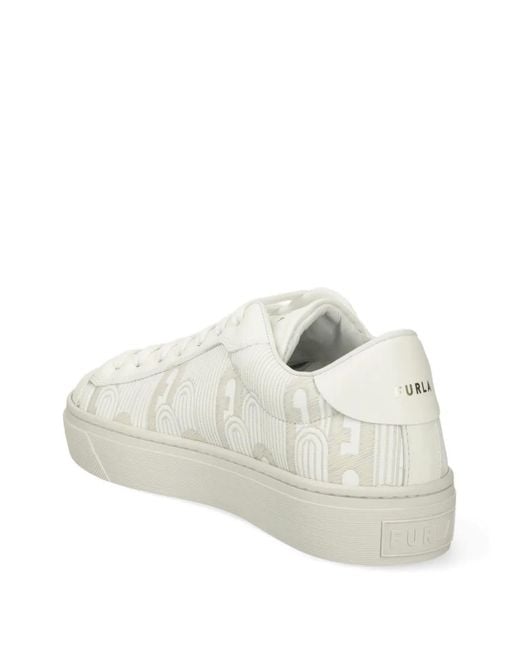 Furla White Monogram-Pattern Flatform Sneakers