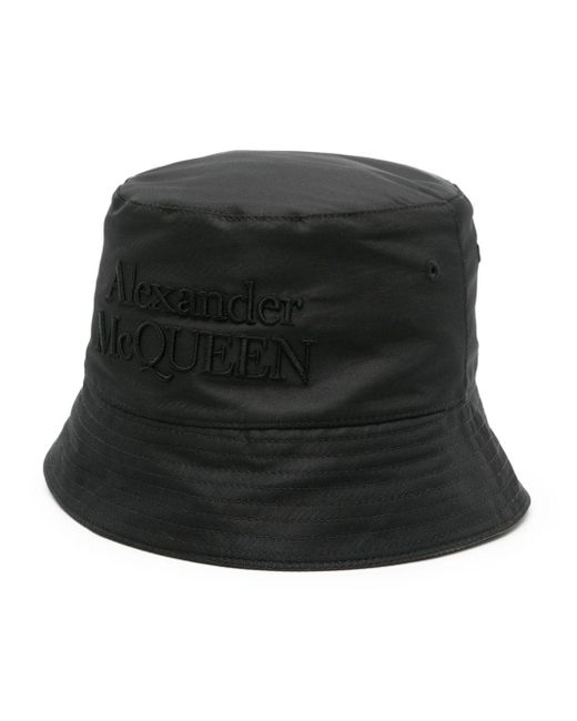 Alexander McQueen Black Logo Embroidered Bucket Hat for men