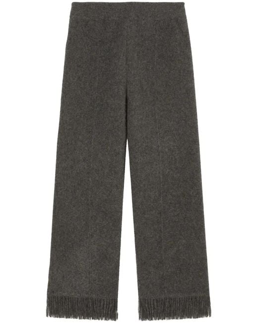 Alanui Gray Frinbged-hem Knit Trousers