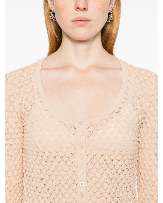 Chloé White Cropped Pointelle-Knit Cardigan