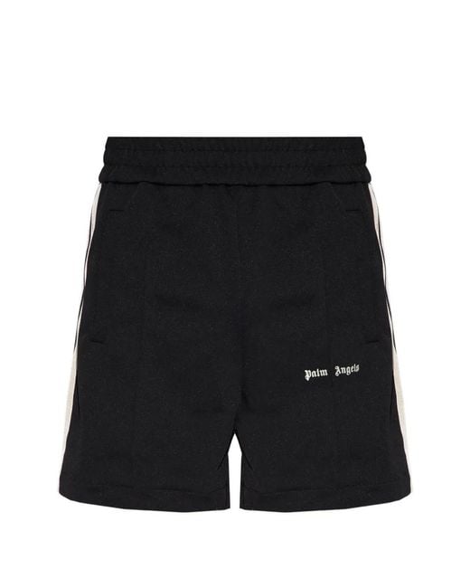 Palm Angels Black Logo-Print Side-Stripe Shorts for men