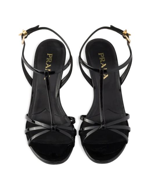 Prada Black Patent Leather Wedge Sandals 50