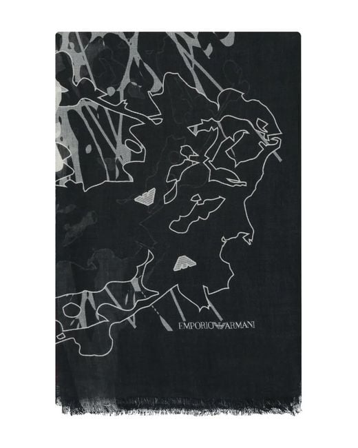 Emporio Armani Black Graphic-Print Scarf for men