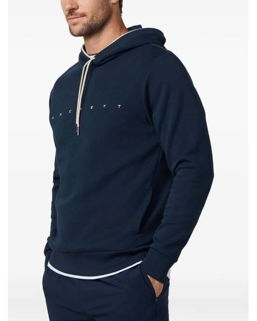 Hackett Blue Logo-Print Interlock Hoodie for men