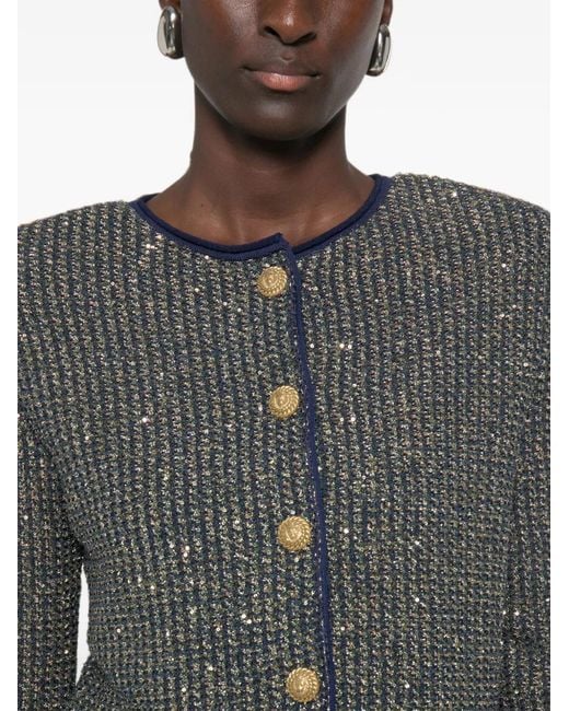 Balmain Gray Glittered Tweed Cardigan