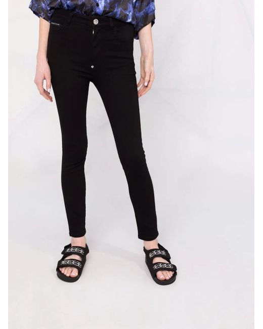 Philipp Plein Black Logo-Appliqué Skinny Jeans