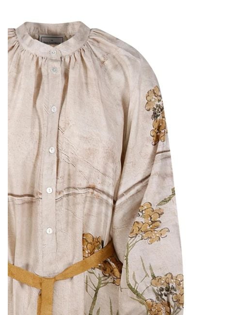 Pierre Louis Mascia Natural Robe Ceinturée À Fleurs