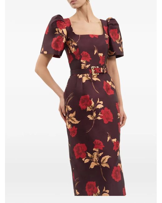 Rebecca Vallance Red Melora Short Sleeve Midi Dress