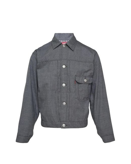 Junya Watanabe Gray Pleated-Back Button-Up Deniim Jacket for men