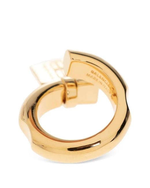 Balenciaga Metallic Engraved Logo-Tag Ring