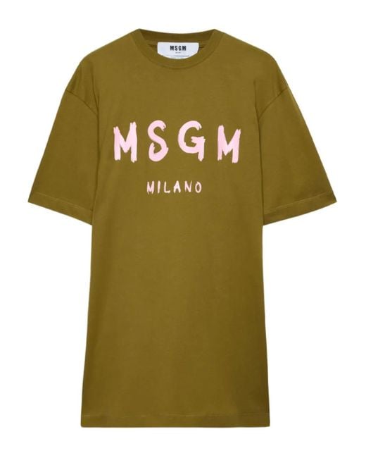 MSGM Green Logo-Print T-Shirt Dress
